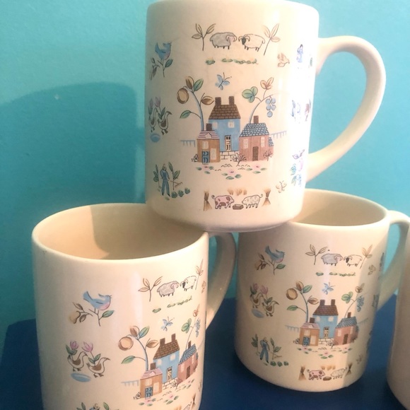 7464 COFFEE CUPS Set of 4 Country Farm Scene (Pigs  Sheep Cows Chickens) Glazed - Picture 4 of 9